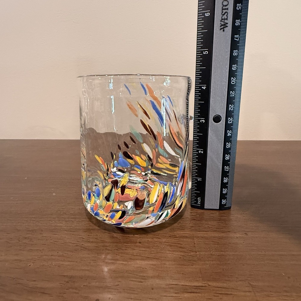 Hand Blown Art Glass Mug Multicolor Confetti Frit Clear Handle Studio Glass 4.5" - Picture 4 of 8